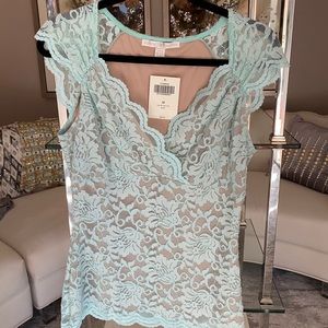 Boston Proper Lace Cap Sleeve Top, Brand New